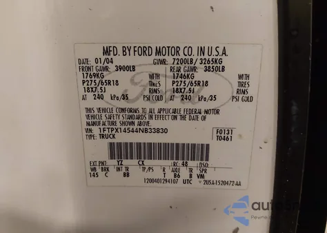 2004 Ford F-150 Fx4/Lariat/Xl/Xlt из США, поврежденный, VIN 1FTPX14544NB33830